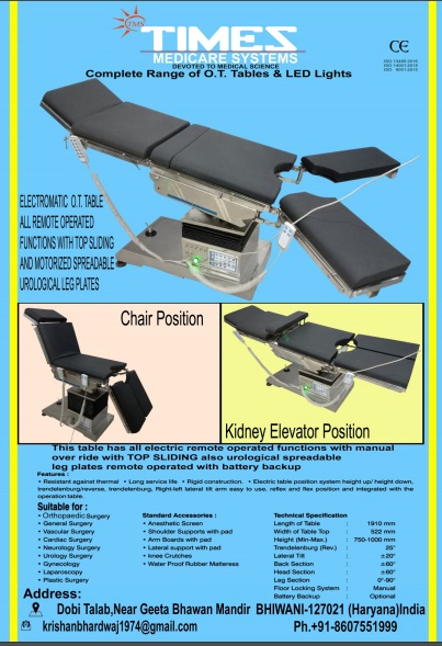 ELECTROMATIC O.T.T TABLE FUNCTIONS WITH TOP SLIDING AND MOTORIZED SPREADABLE UROLOGICAL LEG PLATES